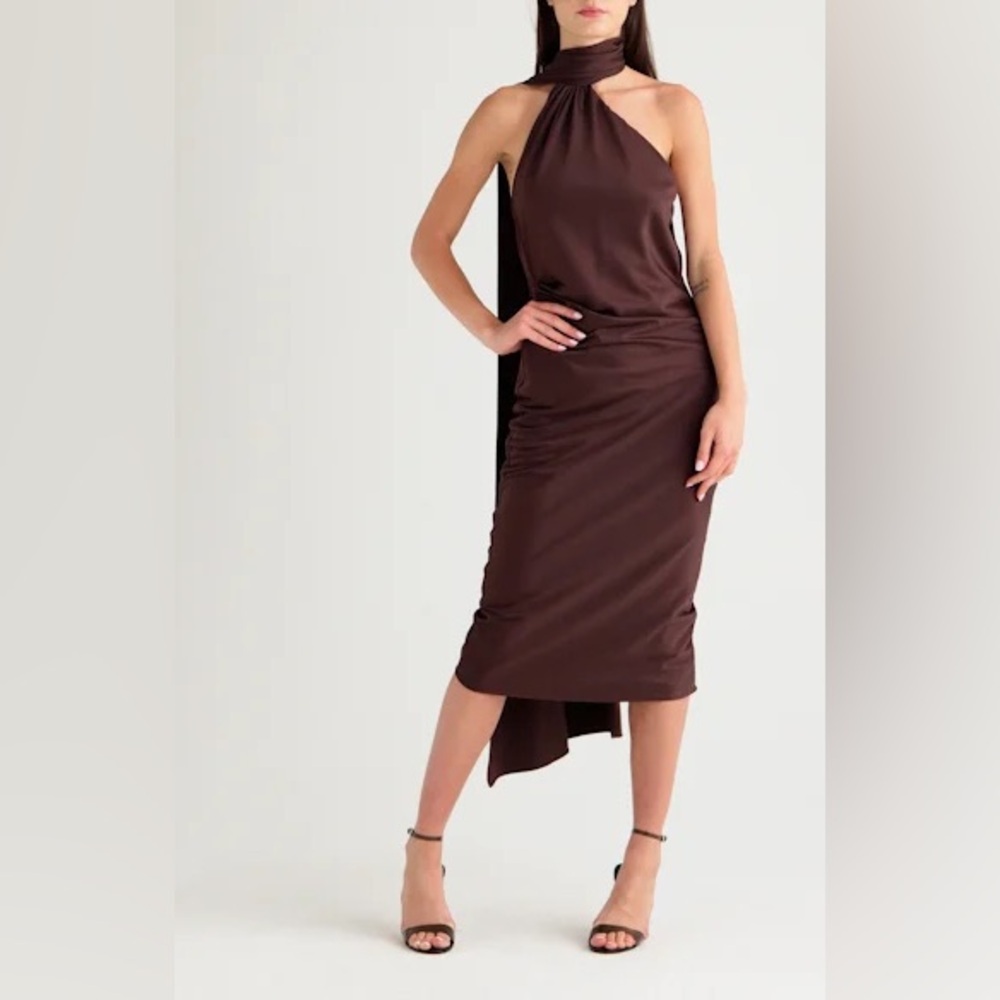 Angelina Asymmetric Halter Midi Dress NWT House of CB medium